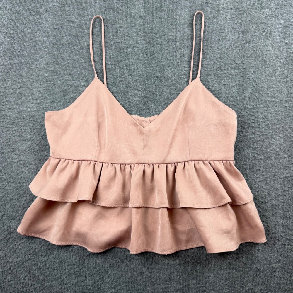 Lush Peplum Cami Women's Small Pink Ruffle V-Neck Spaghetti Strap Top‎ T13405-I